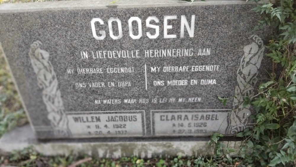 GOOSEN Willem Jacobus 1922-1977 & Clara Isabel 1926-1993
