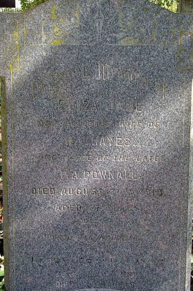 HAYES Harry Frank 1861-1949 &amp;  Eliza Jane -1916