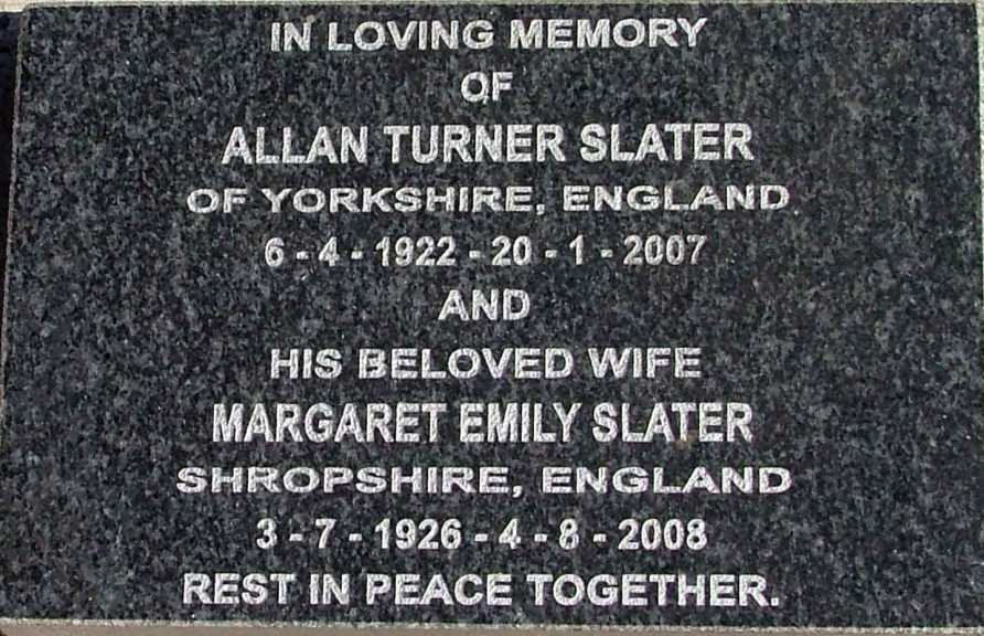SLATER Allan Turner 1922-2007 &amp; Margaret Emily 1926-2008