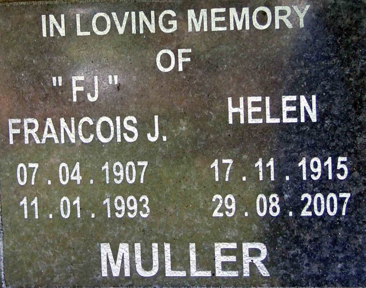 MULLER Francois J. 1907-1993 &amp; Helen 1915-2007