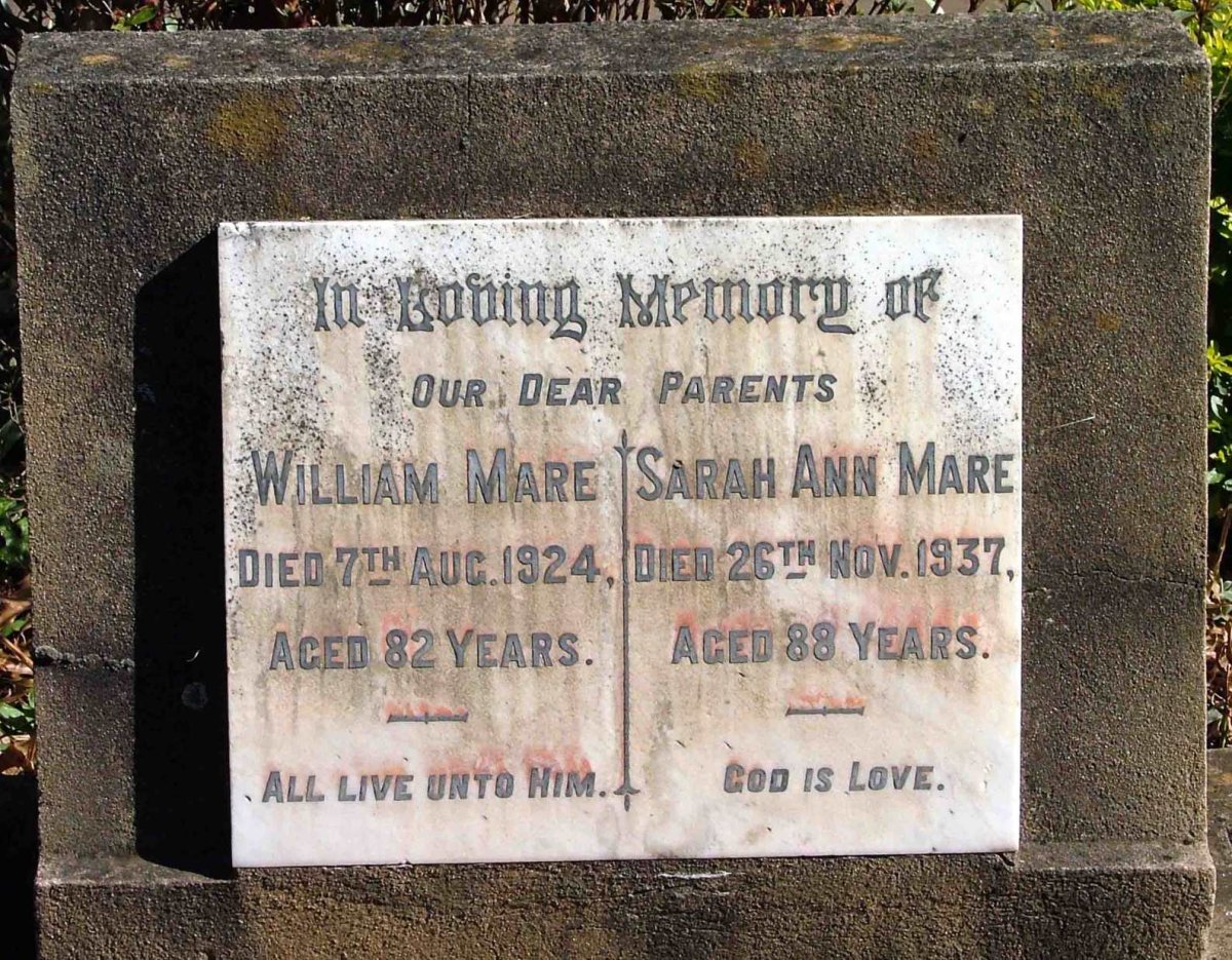 MARE William 1842-1924 &amp; Sarah Ann 1849-1937