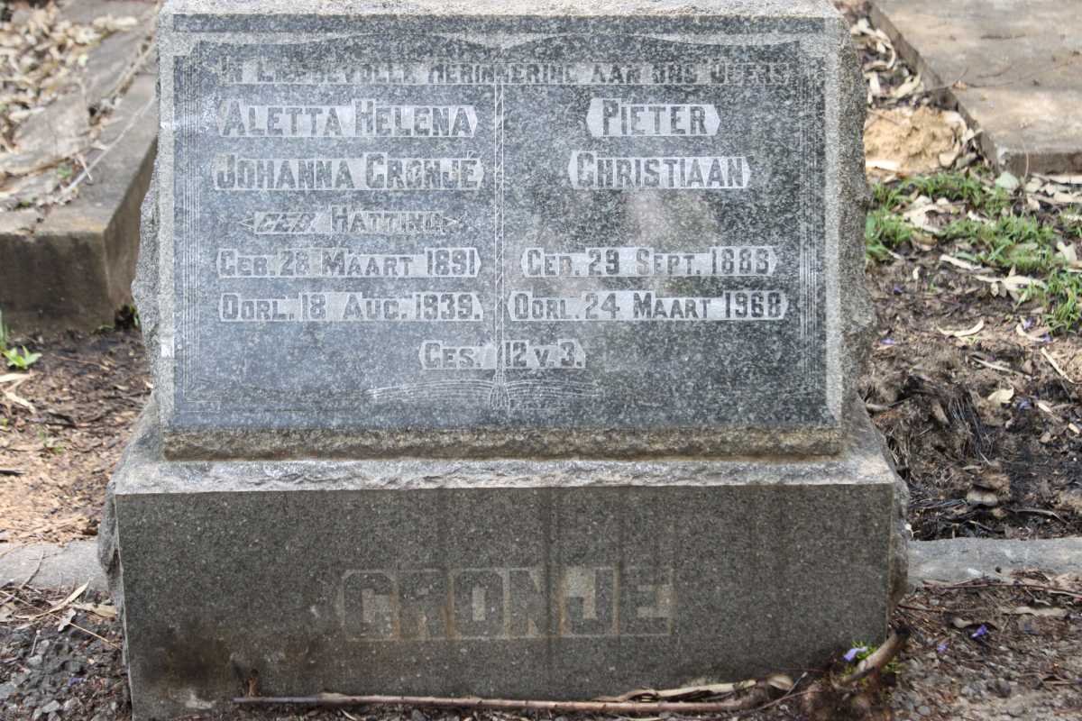 CRONJE Pieter Christiaan 1888-1968 &amp; Aletta Helena Johanna HATTING 1891-1939