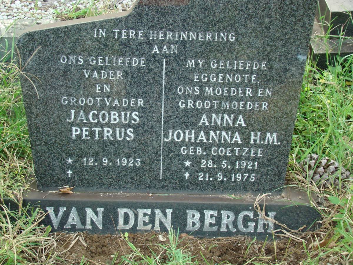 BERGH Jacobus Petrus, van den 1923- &amp; Anna Johanna H.M. COETZEE 1921-1975
