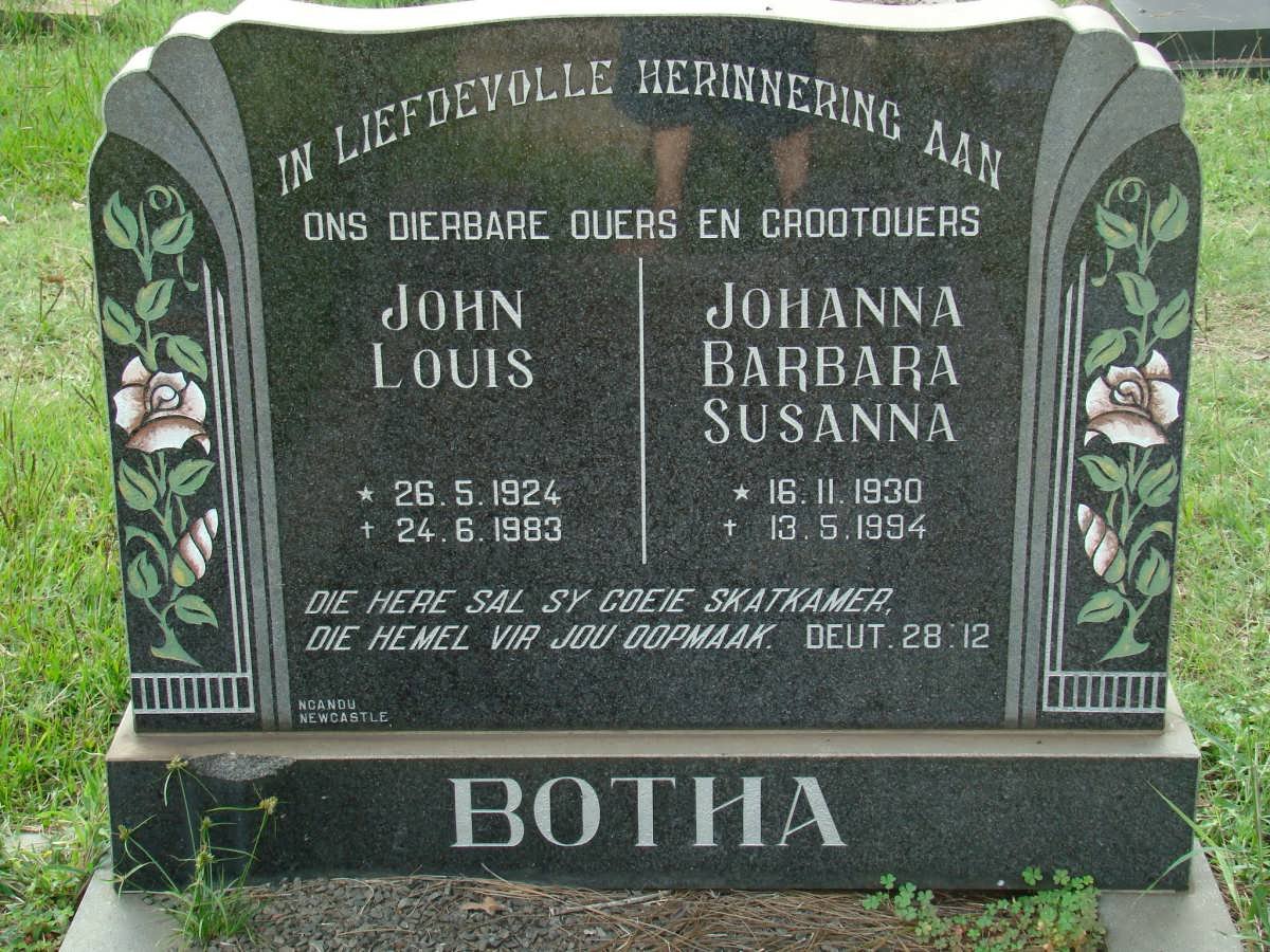 BOTHA John Louis 1924-1983 &amp; Johanna Barbara Susanna 1930-1994