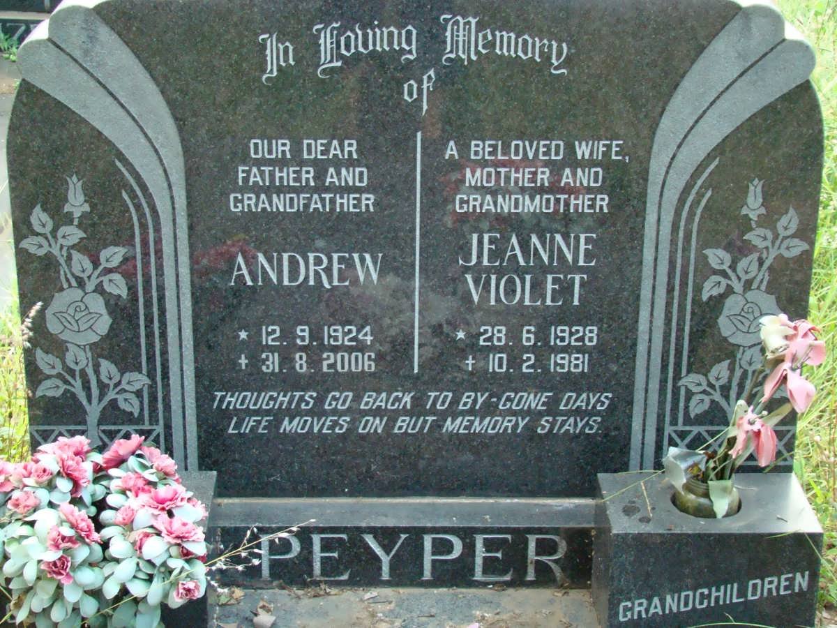 PEYPER Andrew 1924-2006 &amp; Jeanne Violet 1928-1981
