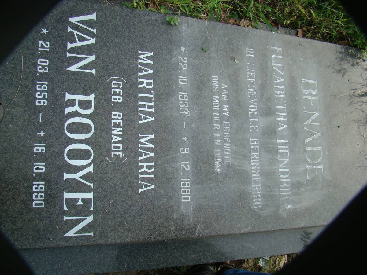 ROOYEN Martha Maria, van nee BENADE 1956-1990