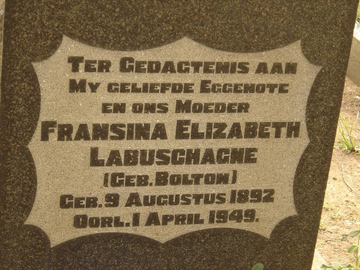 LABUSCHAGNE Fransina Elizabeth nee BOLTON 1892-1949