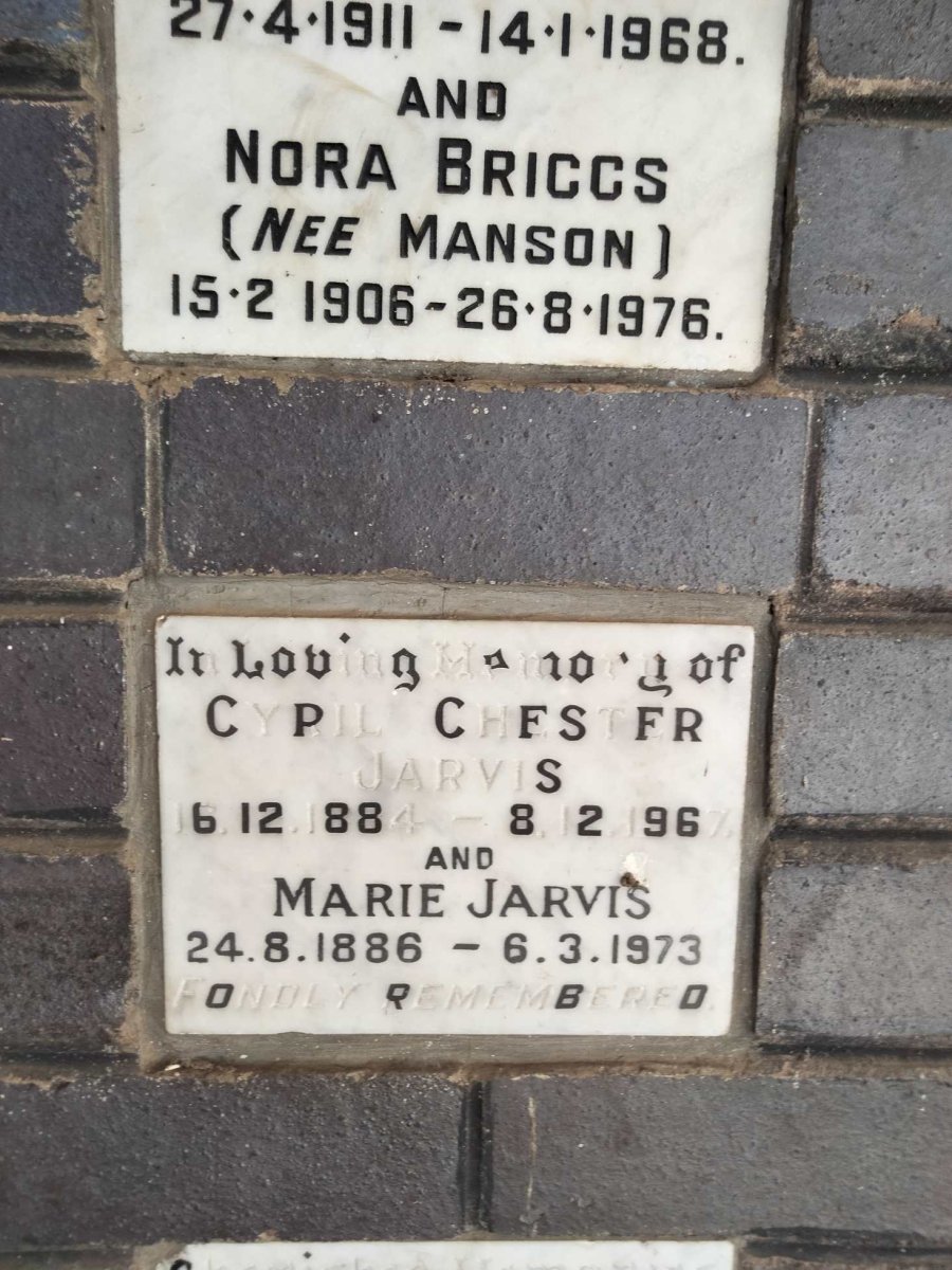 JARVIS Cyril Chester 1884-1967 & Marie 1886-1973