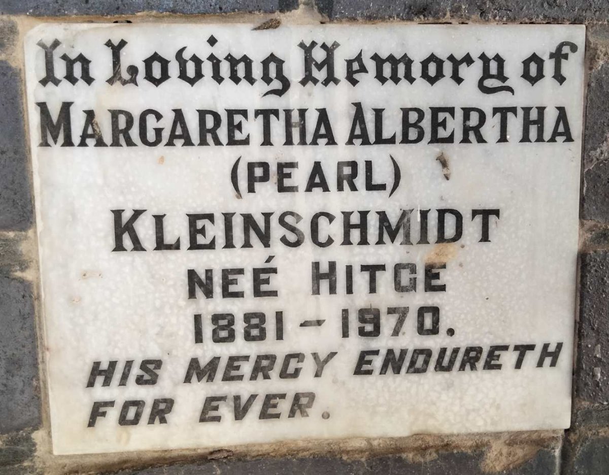 KLEINSCHMIDT Margaretha Albertha nee HITGE 1881-1970