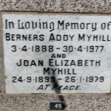MYHILL Berners Addy 1888-1977 & Joan Elizabeth 1899-1979