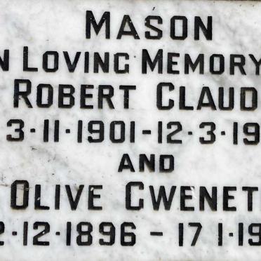 MASON Robert Claude 1901-1971 & Olive Gweneth 1896-1979