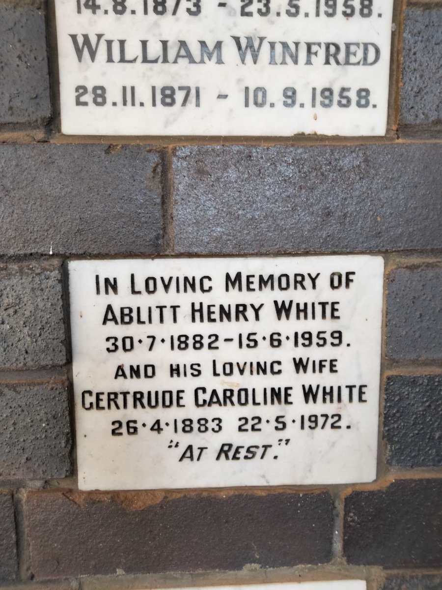 WHITE Ablitt Henry 1882-1959 & Gertrude Caroline 1883-1972
