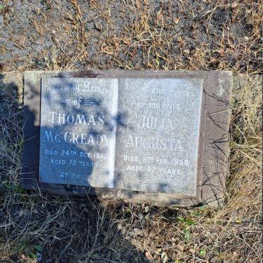 MCCREADY Thomas -1950 & Julia Augusta -1958