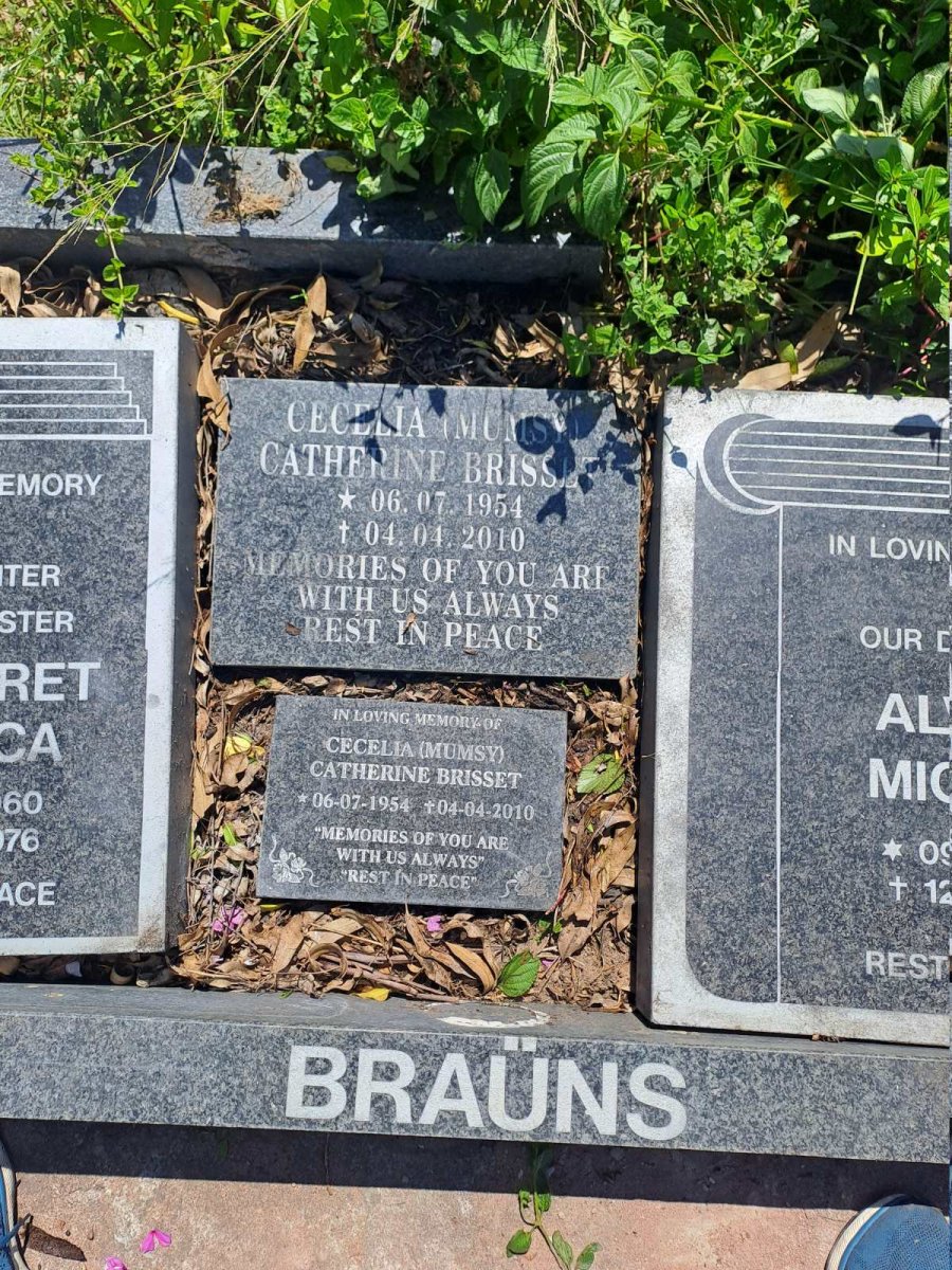 BRAUNS Alwyn Michael -1975 :: BRAUNS Margaret Vernica 1960-1976 :: BRISSET Cecelia Catherine 1954-2010 _2