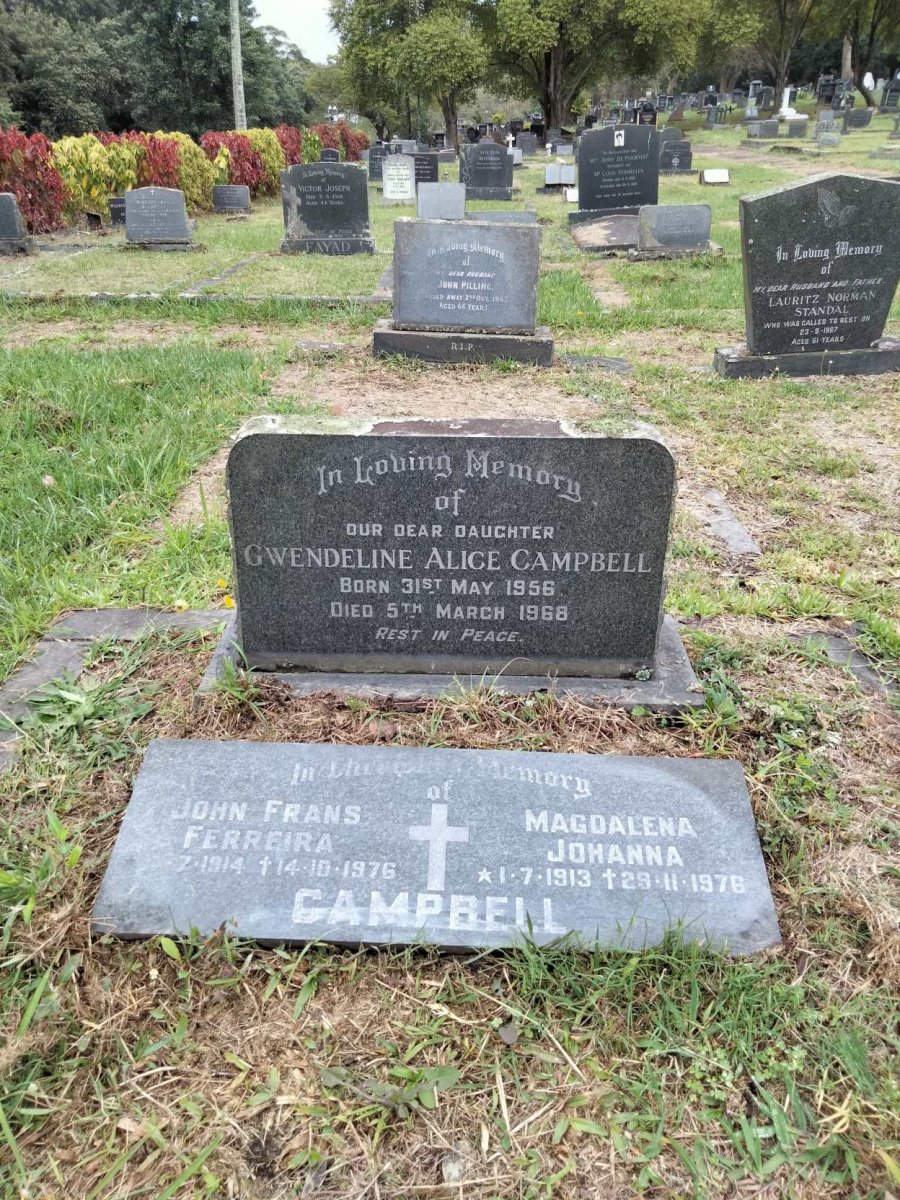 CAMPBELL John Frans Ferreira 1914-1976 &amp; Magdalena Johanna 1913-1976 :: CAMPBELL Gwendeline Alice 1956-1968