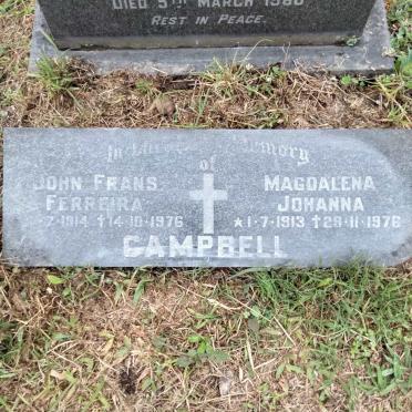 CAMPBELL John Frans Ferreira 1914-1976 &amp; Magdalena Johanna 1913-1976 :: CAMPBELL Gwendeline Alice 1956-1968