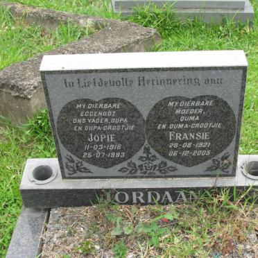 JORDAAN Jopie 1918-1993 &amp; Fransie 1921-2005