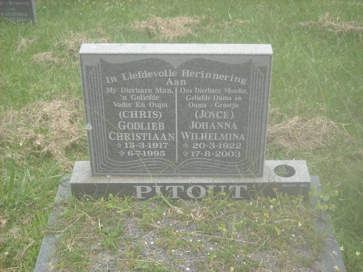 PITOUT Godlieb Christiaan 1917-1995 &amp; Johanna Wilhelmina 1922-2003