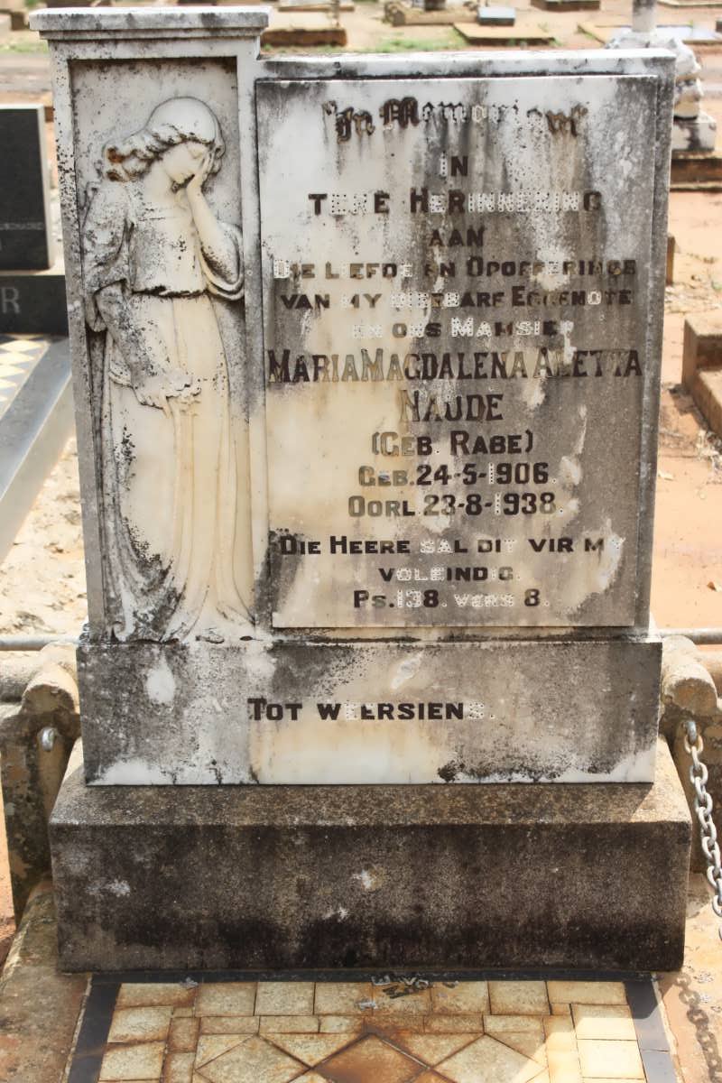 NAUDE Maria Magdalena Aletta nee RABE 1906-1938