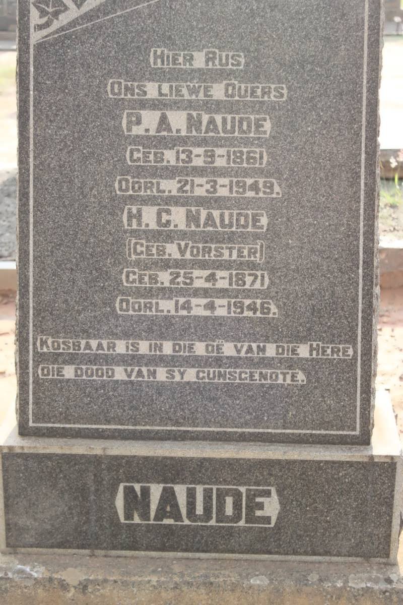 NAUDE Paul Albertus 1861-1949 &amp; Hendrina Carolina VORSTER 1871-1946