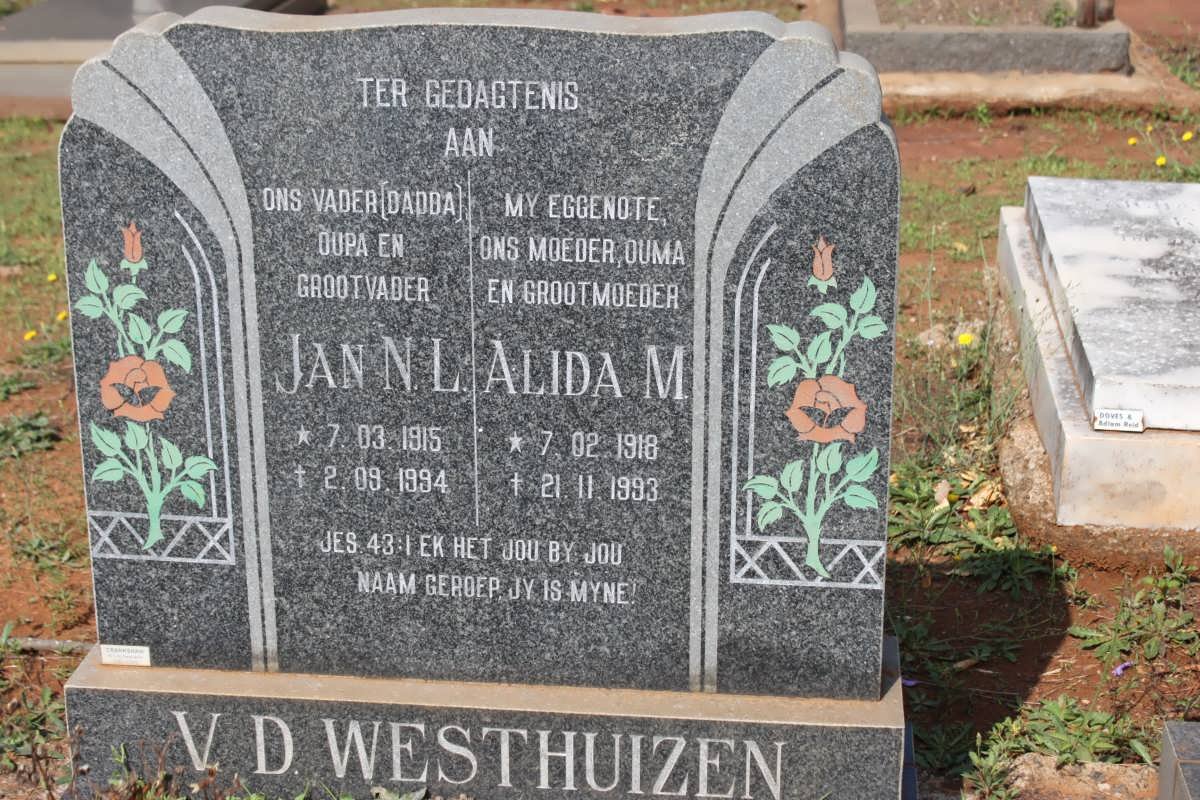 WESTHUIZEN Jan N.L., v.d. 1915-1994 &amp; Alida M. 1918-1993