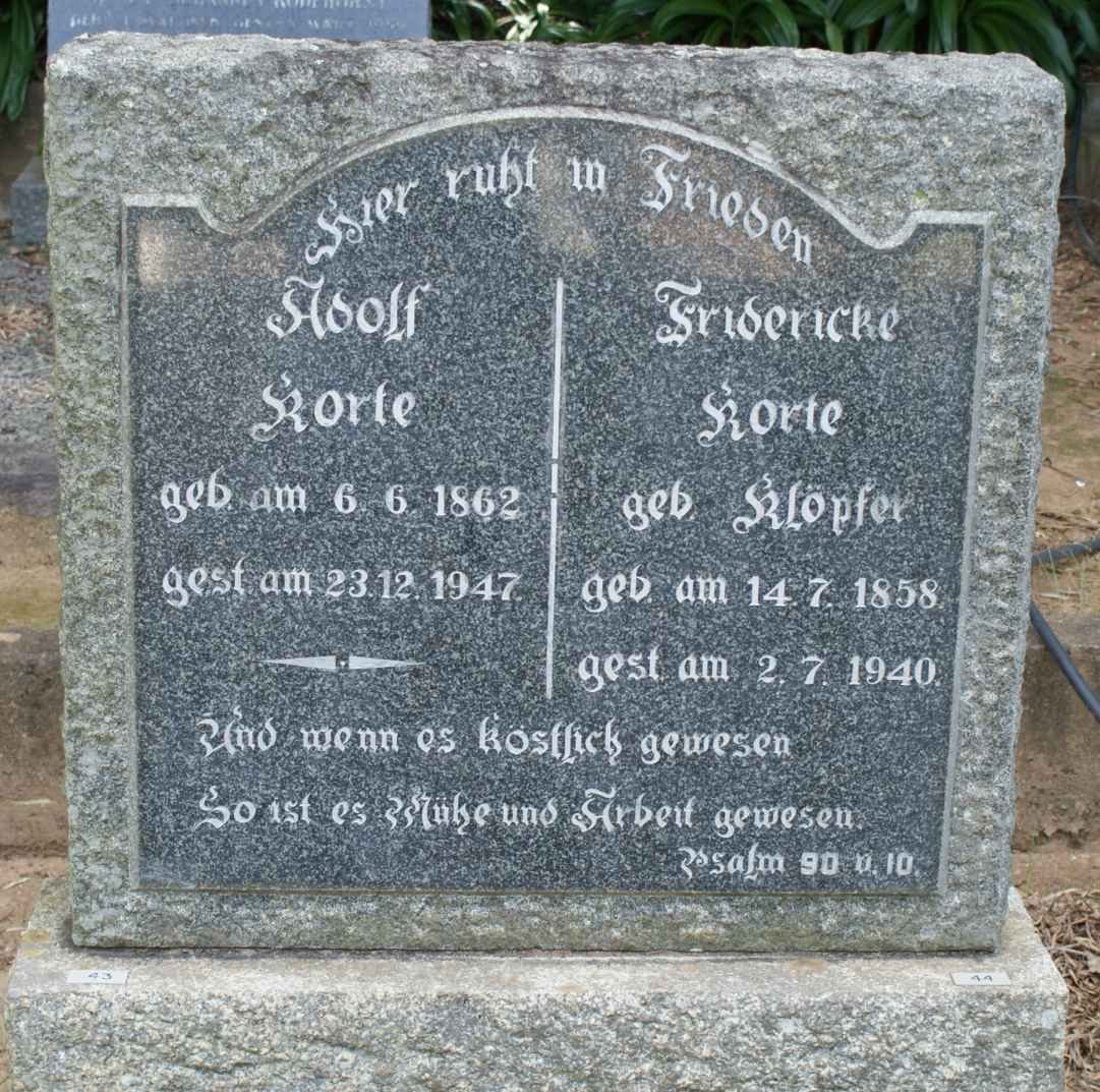 KORTE Adolf 1862-1947 &amp; Fridericke KLOPFER 1858-1940