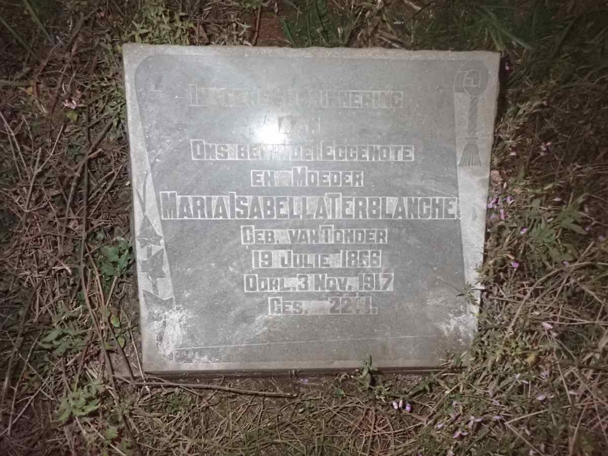 TERBLANCHE Maria Isabella nee VAN TONDER 1866-1917