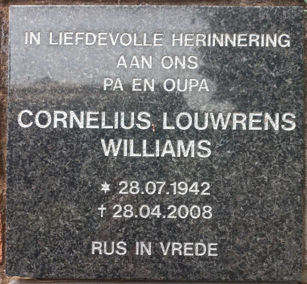 WILLIAMS Cornelius Louwrens 1942-2008