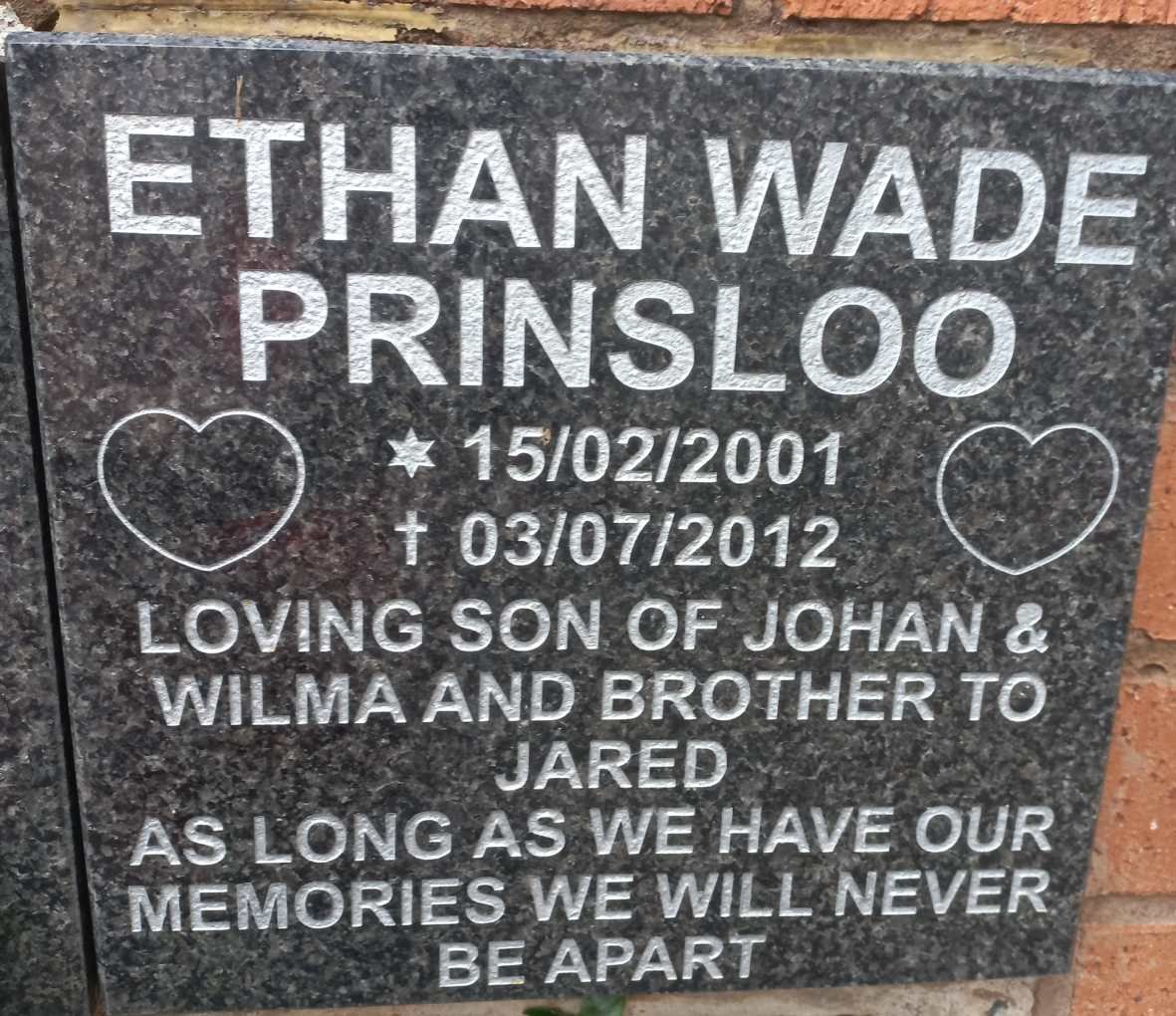PRINSLOO Ethan Wade 2001-2012