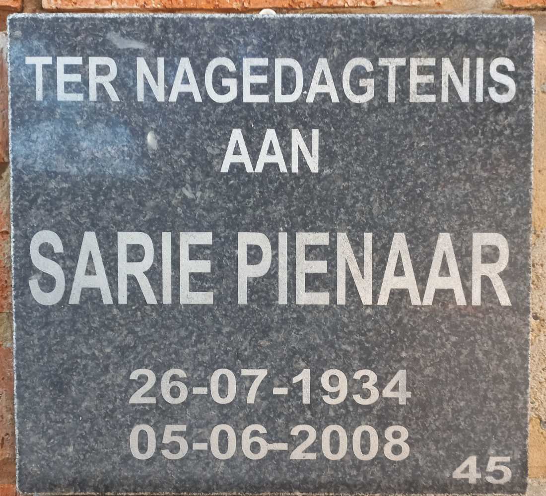 PIENAAR Sarie 1934-2008