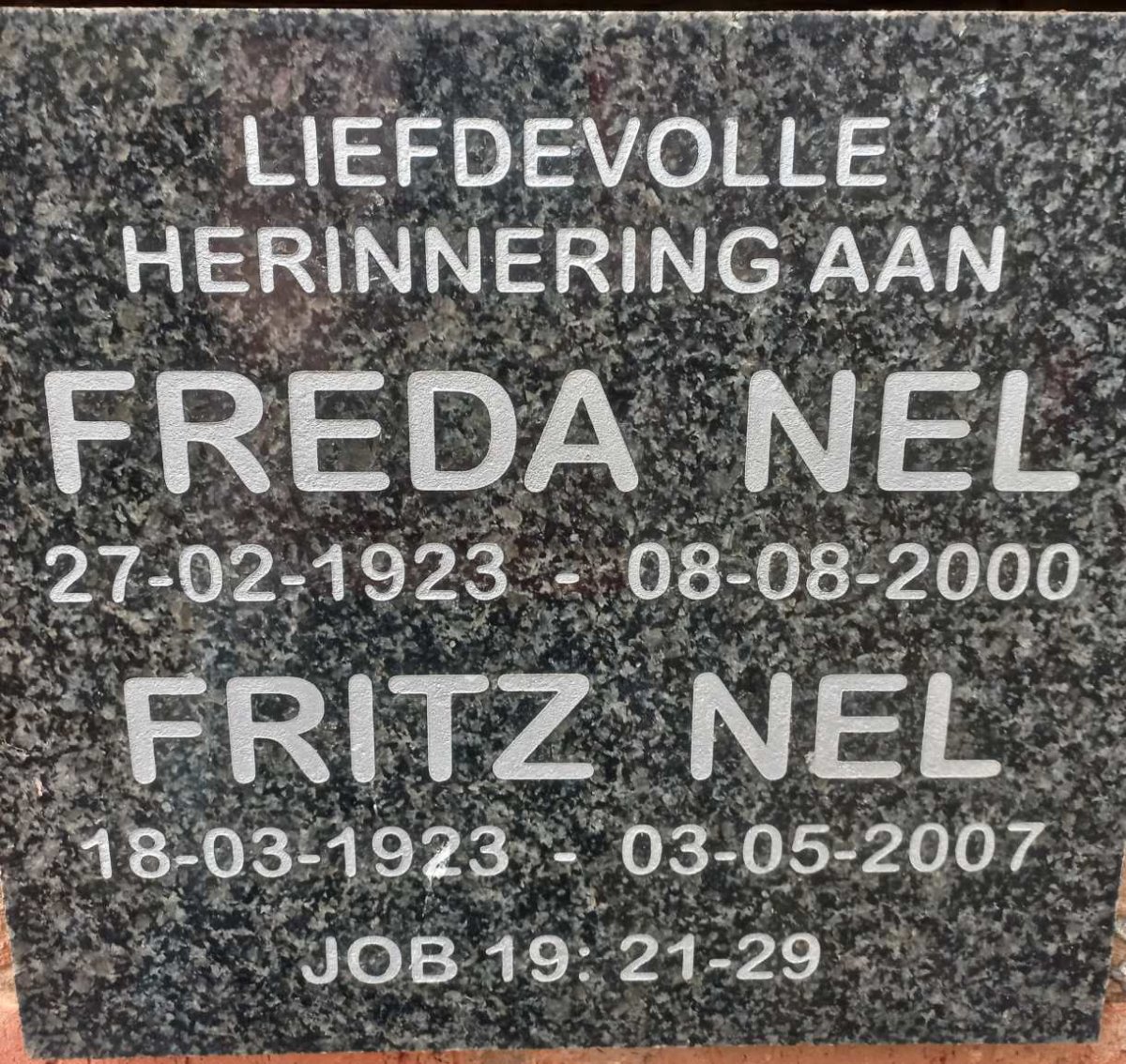 NEL Fritz 1923-2007 &amp; Freda 1923-2000